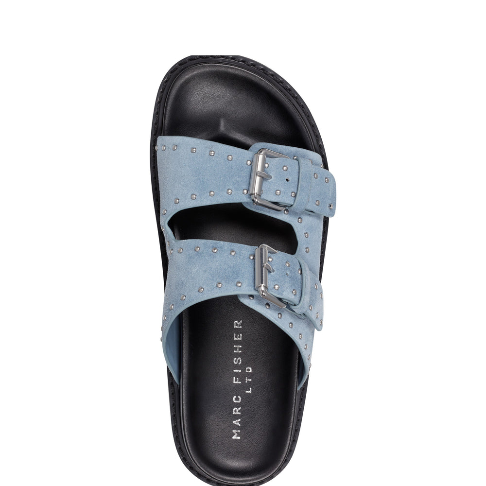 Marc Fisher Agusta Studded Slide Sandal | Medium Blue Suede