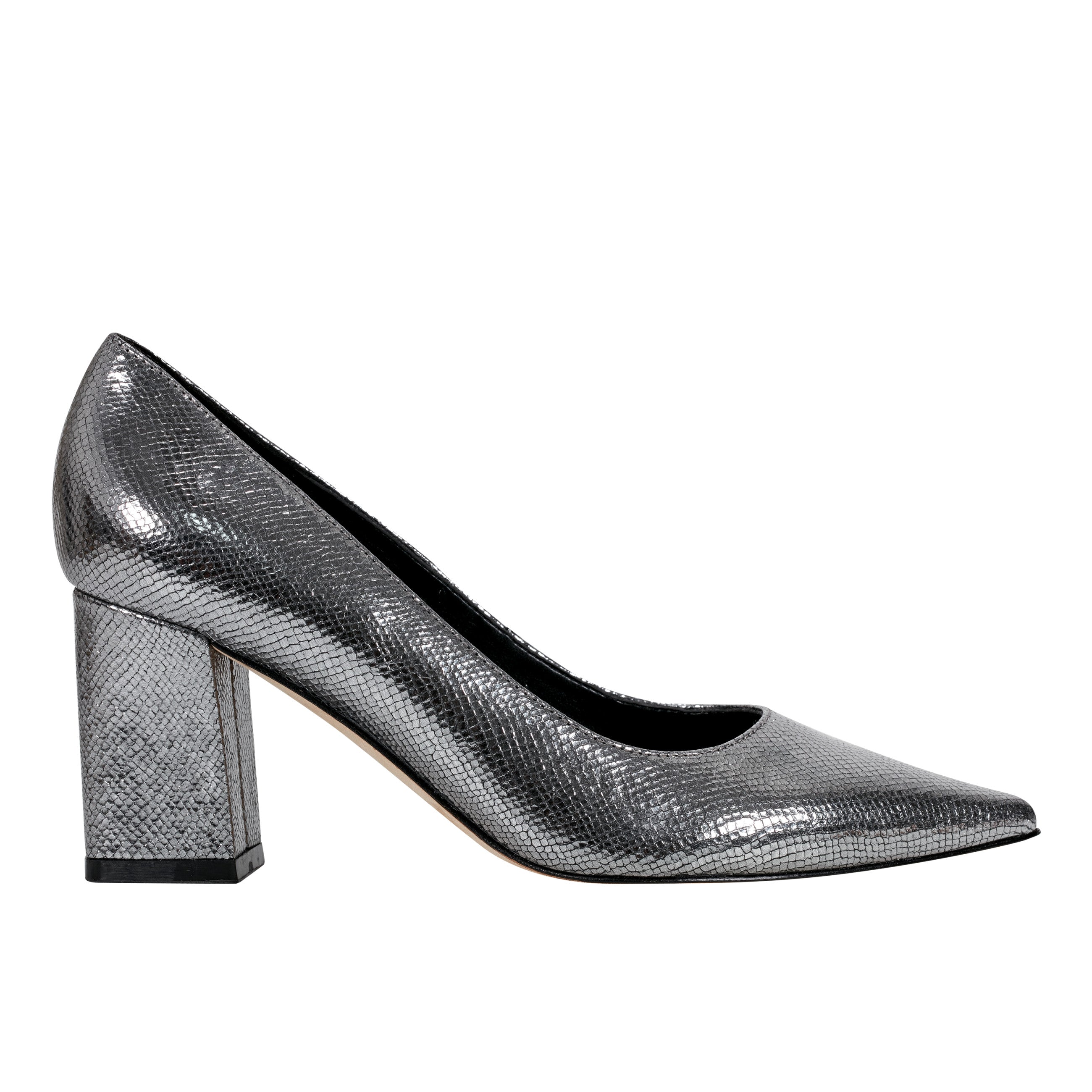 Marc Fisher Zala Block Heel Pointy Toe Pump | Pewter Leather