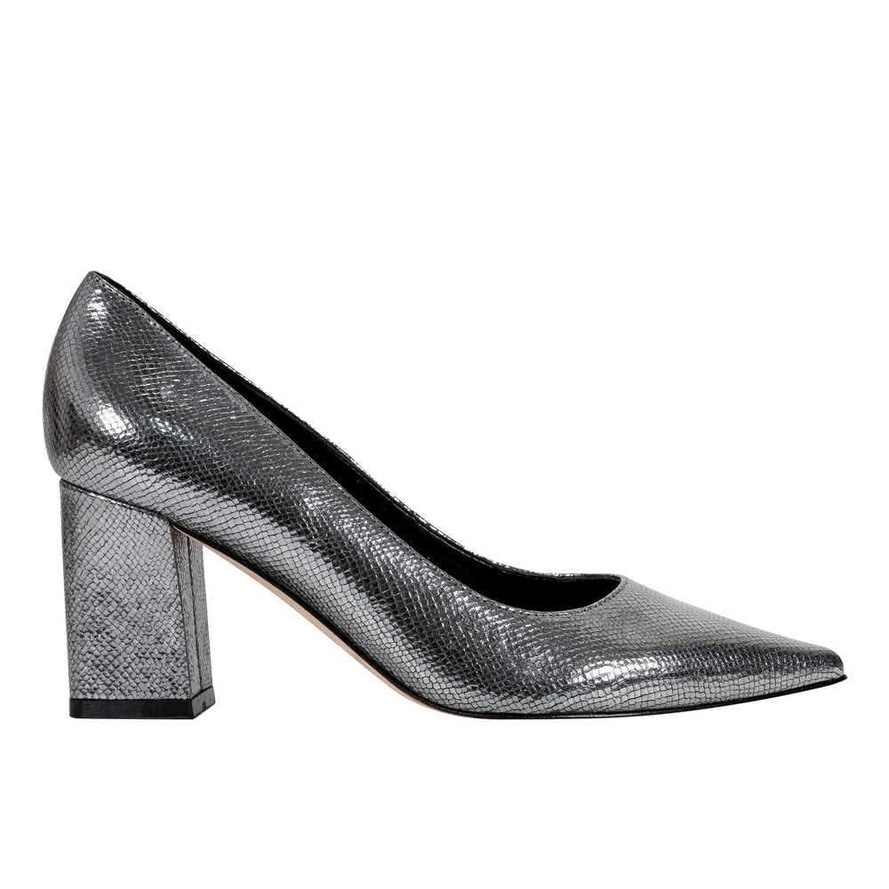 Marc Fisher Zala Block Heel Pointy Toe Pump | Pewter Leather