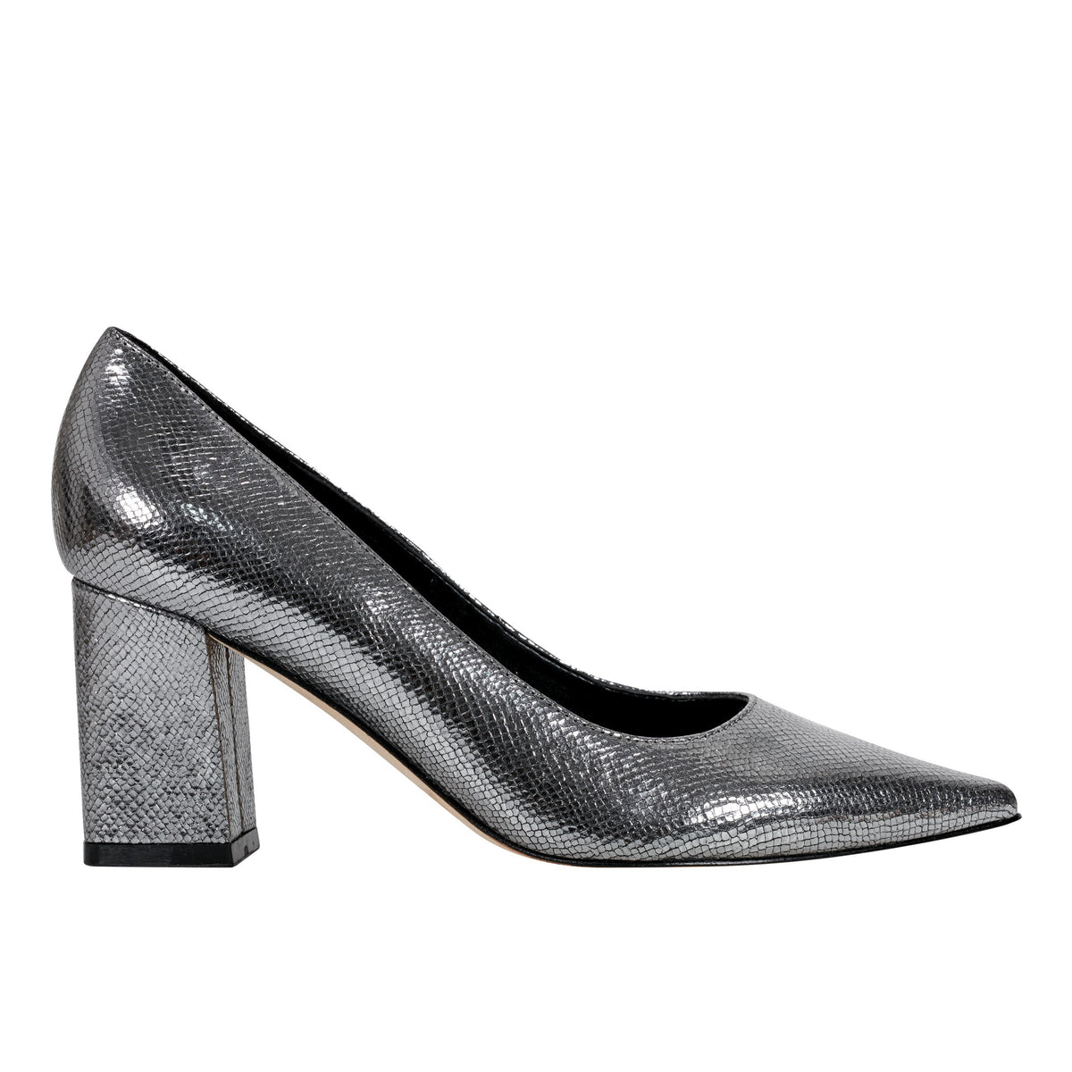 Marc Fisher Zala Block Heel Pointy Toe Pump | Pewter Leather