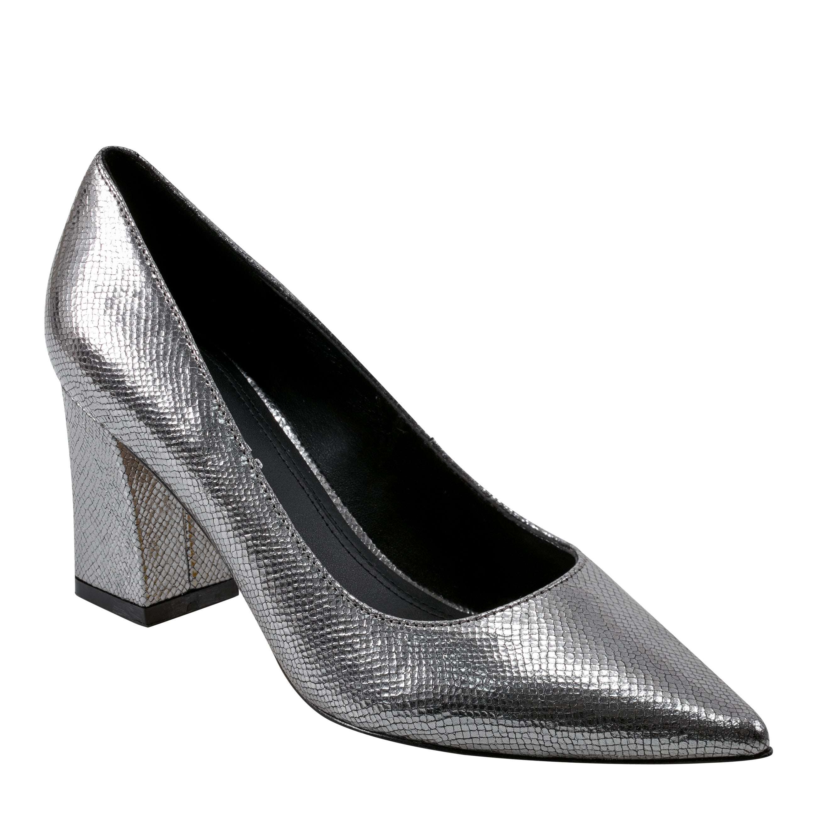Marc Fisher Zala Block Heel Pointy Toe Pump | Pewter Leather