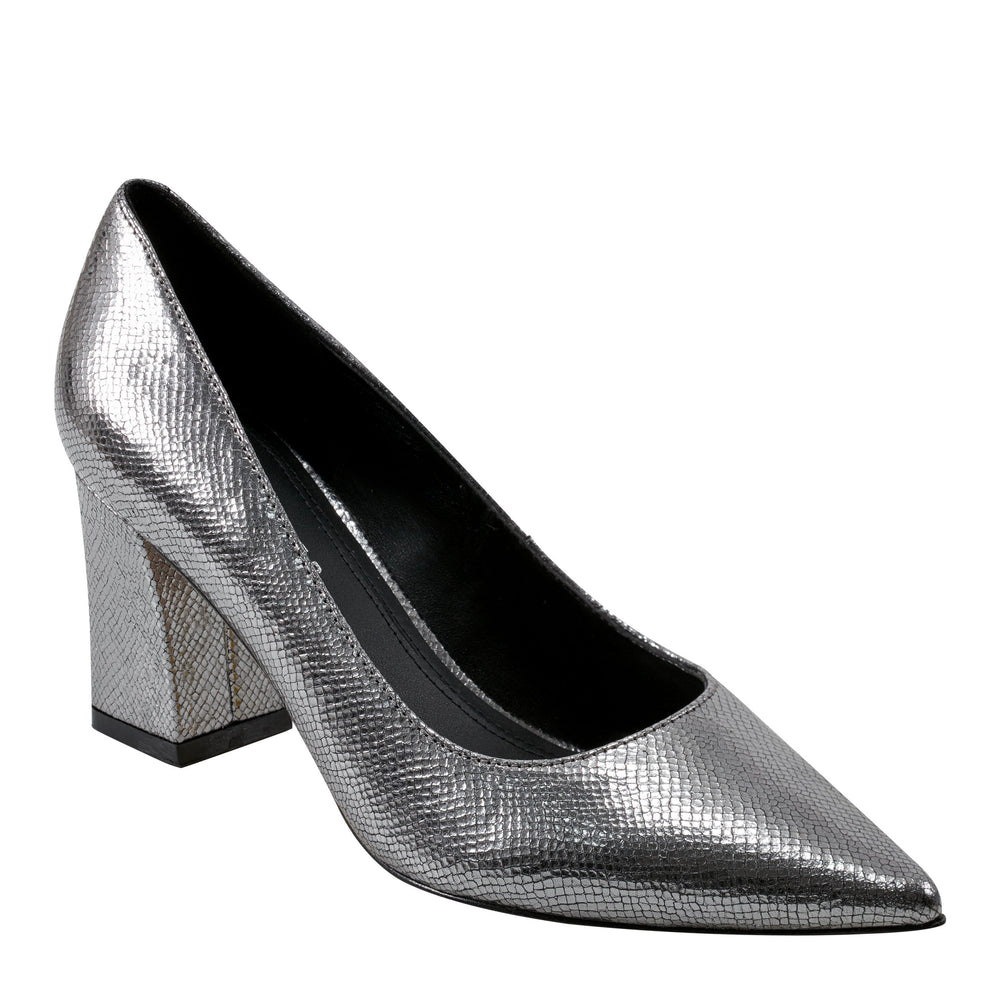 Marc Fisher Zala Block Heel Pointy Toe Pump | Pewter Leather