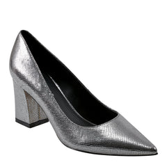 Marc Fisher Zala Block Heel Pointy Toe Pump | Pewter Leather