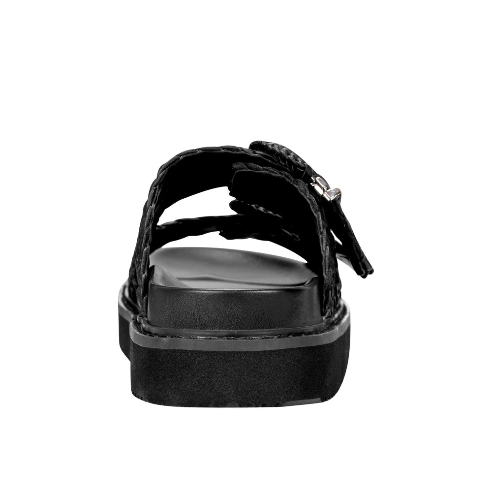 Marc Fisher Auggie Woven Footbed Sandal | Black Leather