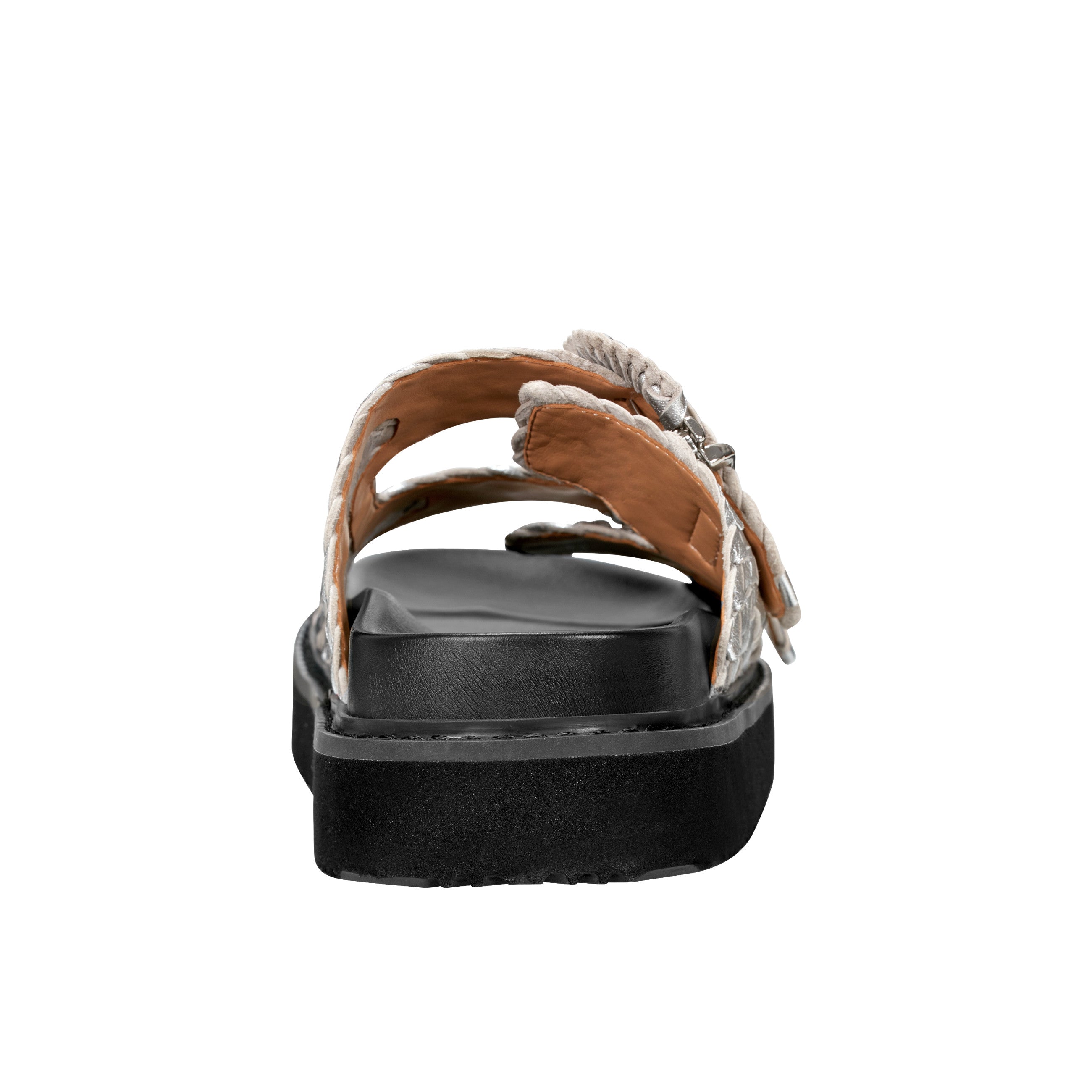 Marc Fisher Auggie Woven Footbed Sandal | Silver Leather