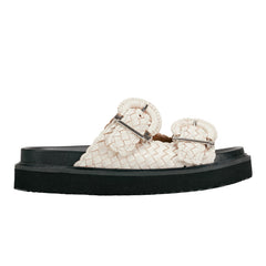 Marc Fisher Auggie Woven Footbed Sandal | White Leather