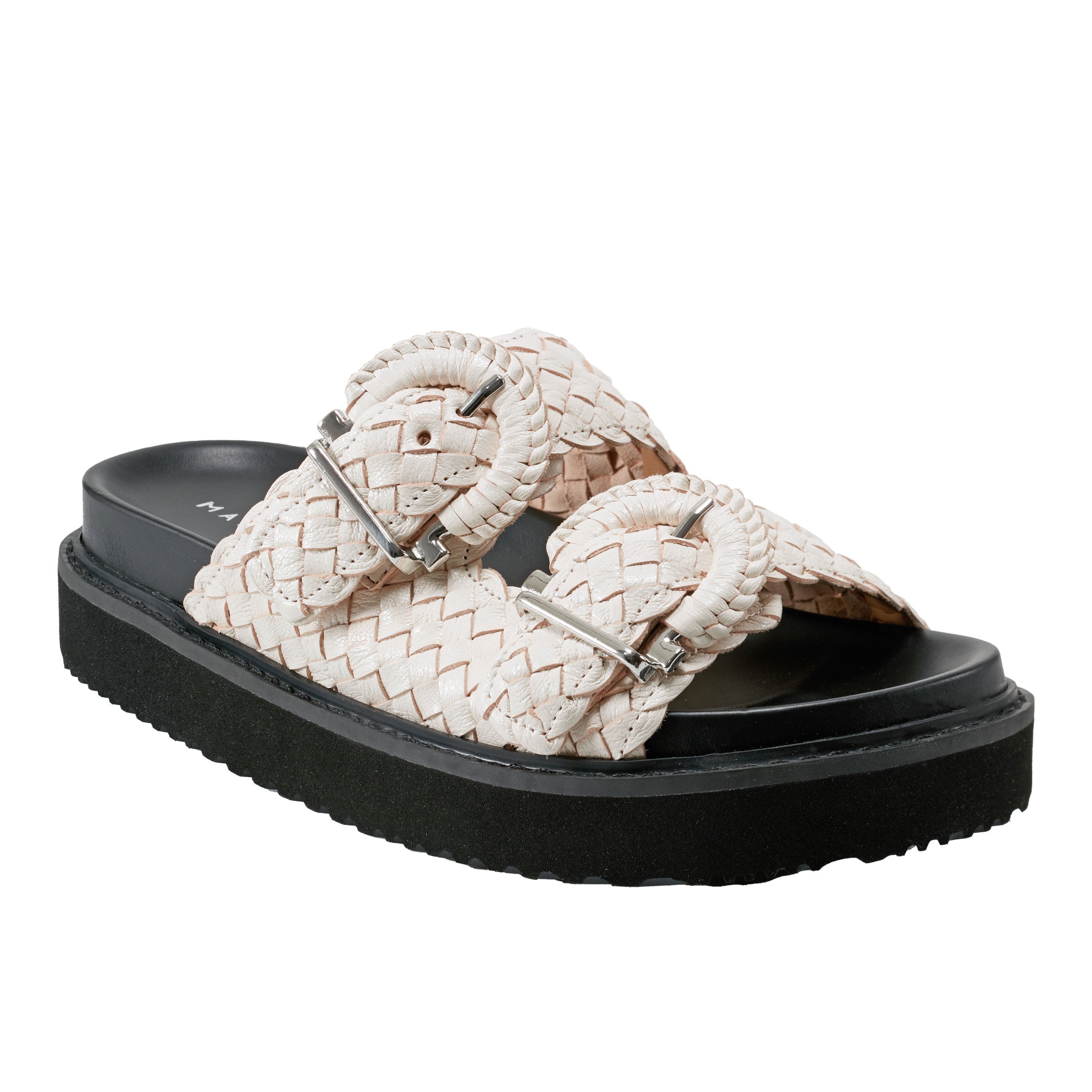 Marc Fisher Auggie Woven Footbed Sandal | White Leather