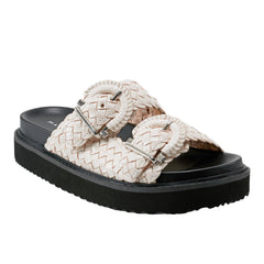 Marc Fisher Auggie Woven Footbed Sandal | White Leather