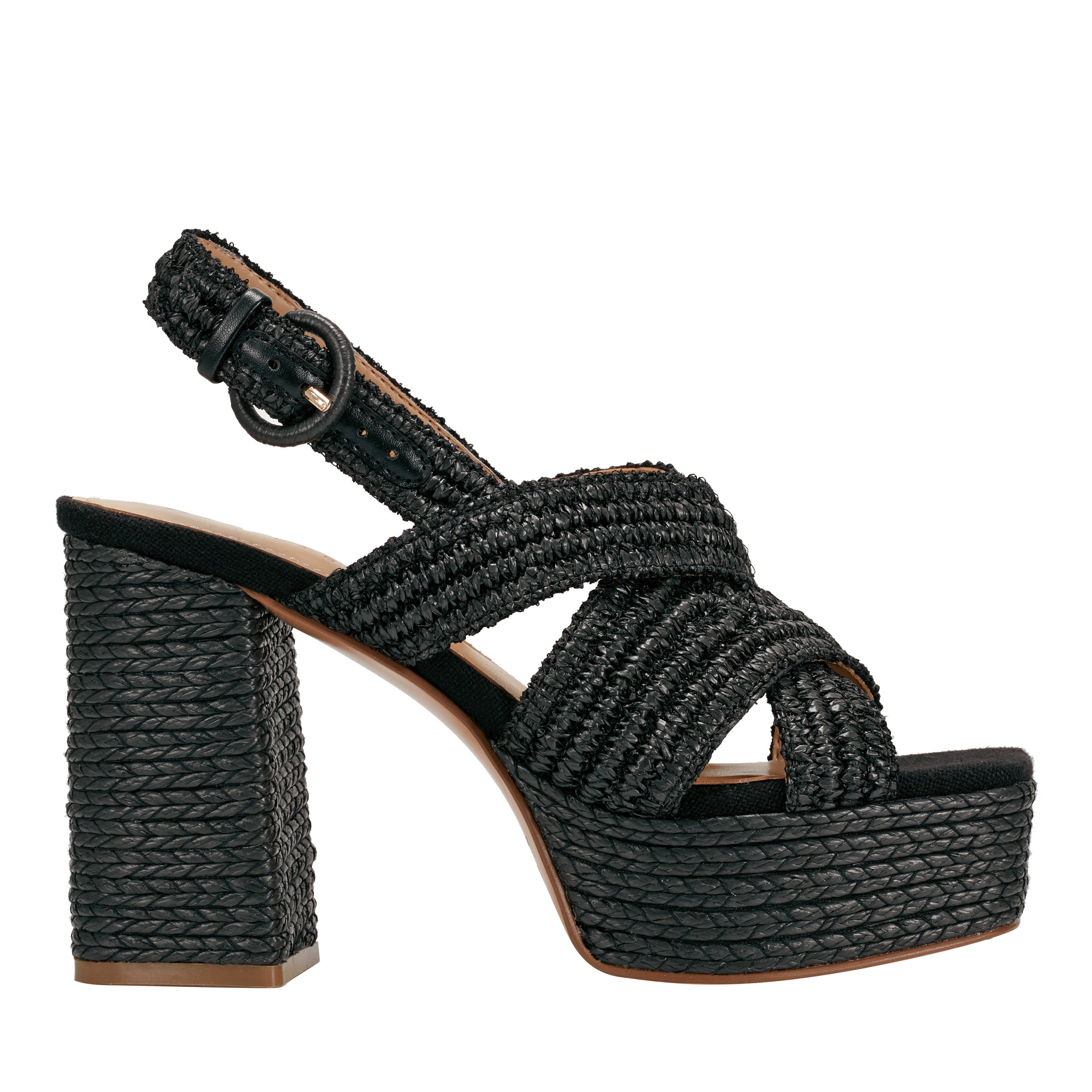 Marc Fisher Caddy Platform Sandal | Black Raffia