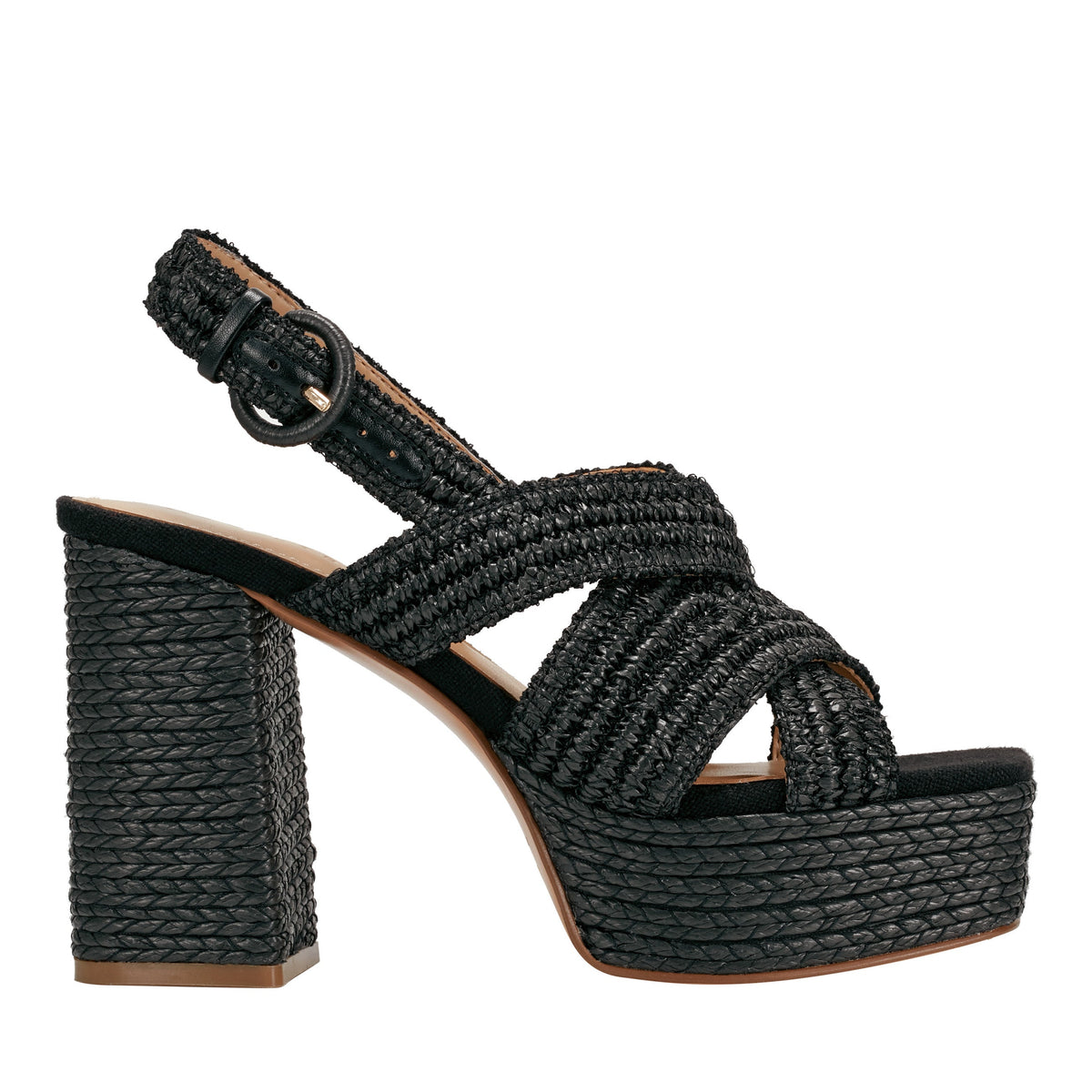 Marc Fisher Caddy Platform Sandal | Black Raffia