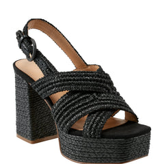 Marc Fisher Caddy Platform Sandal | Black Raffia