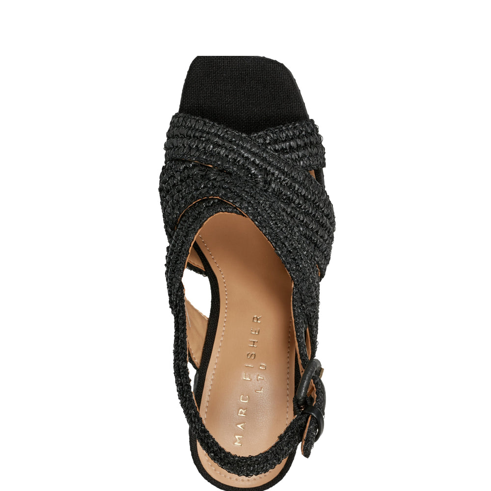 Marc Fisher Caddy Platform Sandal | Black Raffia