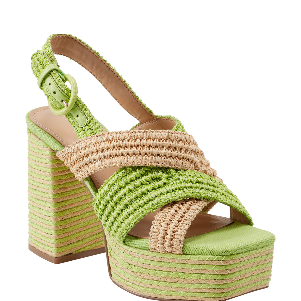 Marc Fisher Caddy Platform Sandal | Natural/Green Raffia