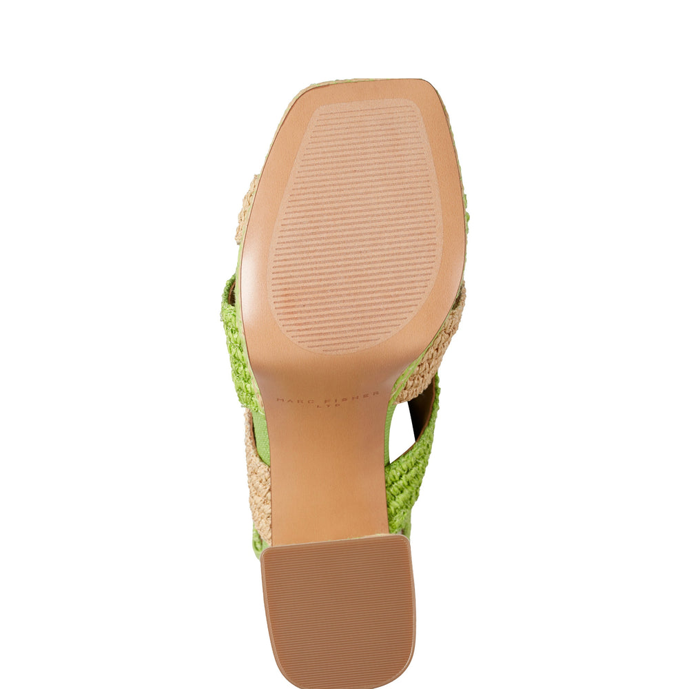 Marc Fisher Caddy Platform Sandal | Natural/Green Raffia