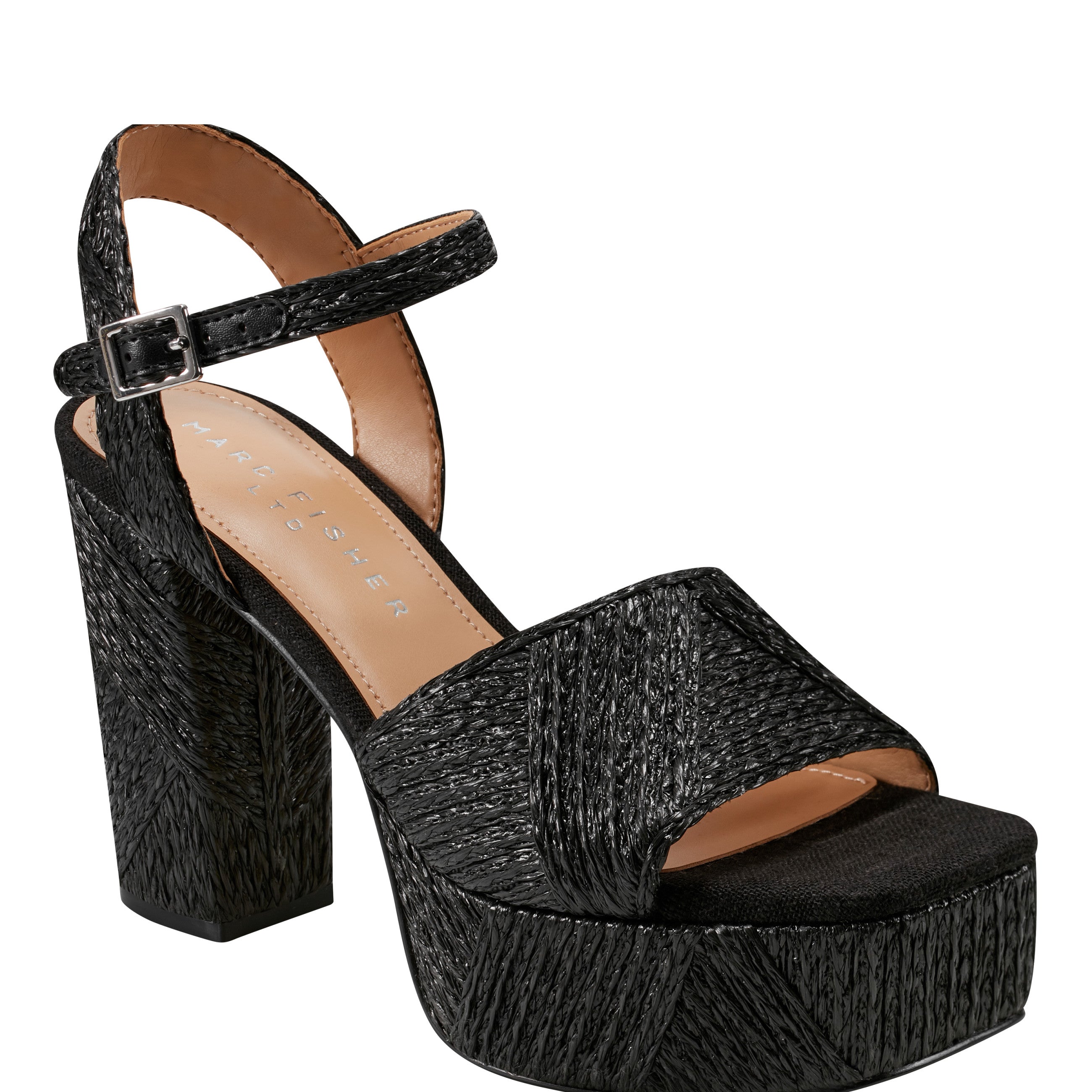 Marc Fisher Calyn Platform Sandal | Black Raffia