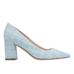 Marc Fisher Zala Block Heel Pointy Toe Pump | Blue Boucle