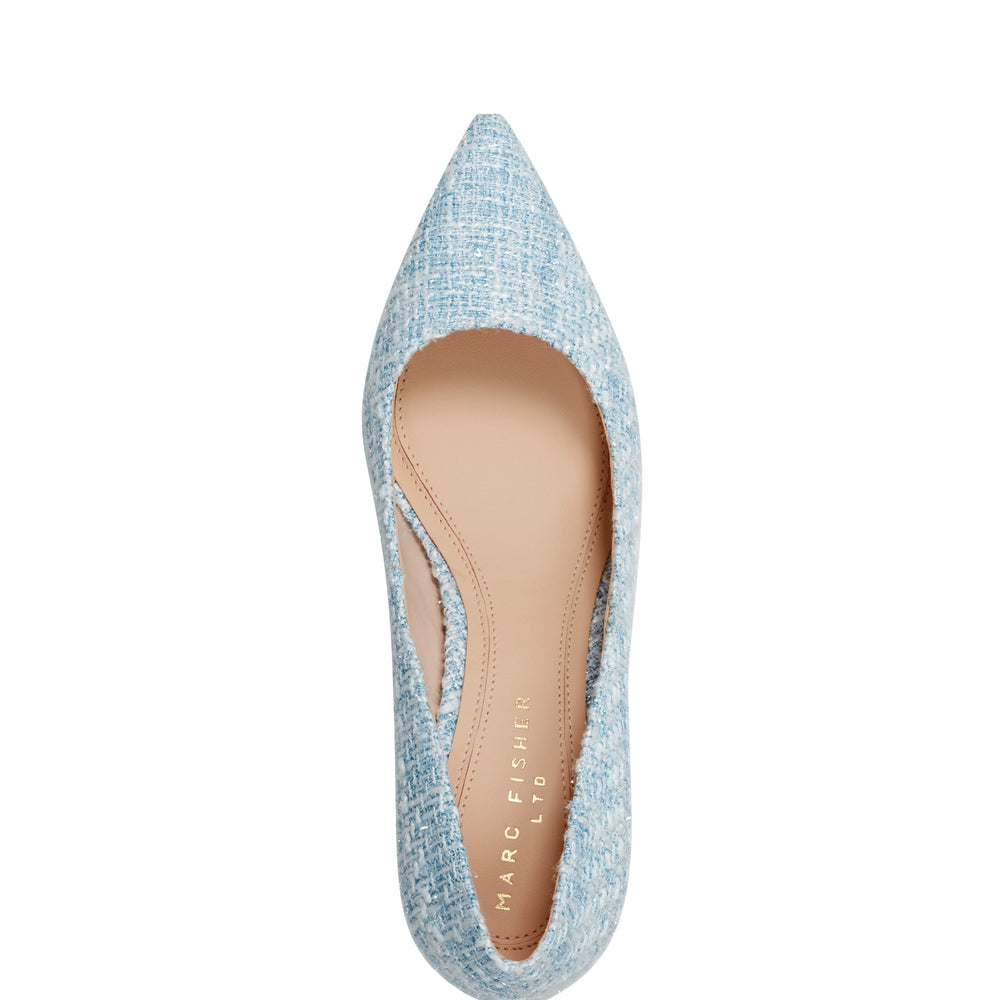 Marc Fisher Zala Block Heel Pointy Toe Pump | Blue Boucle