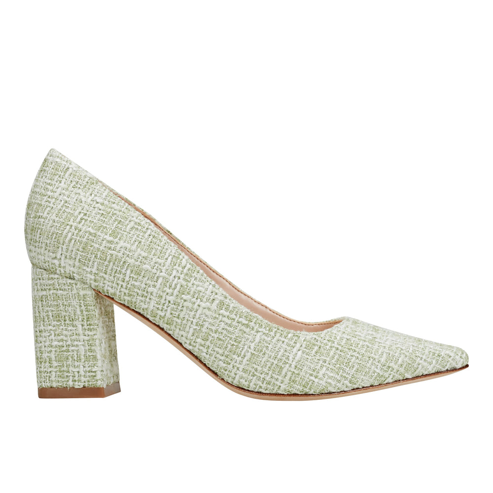 Marc Fisher Zala Block Heel Pointy Toe Pump | Green Boucle