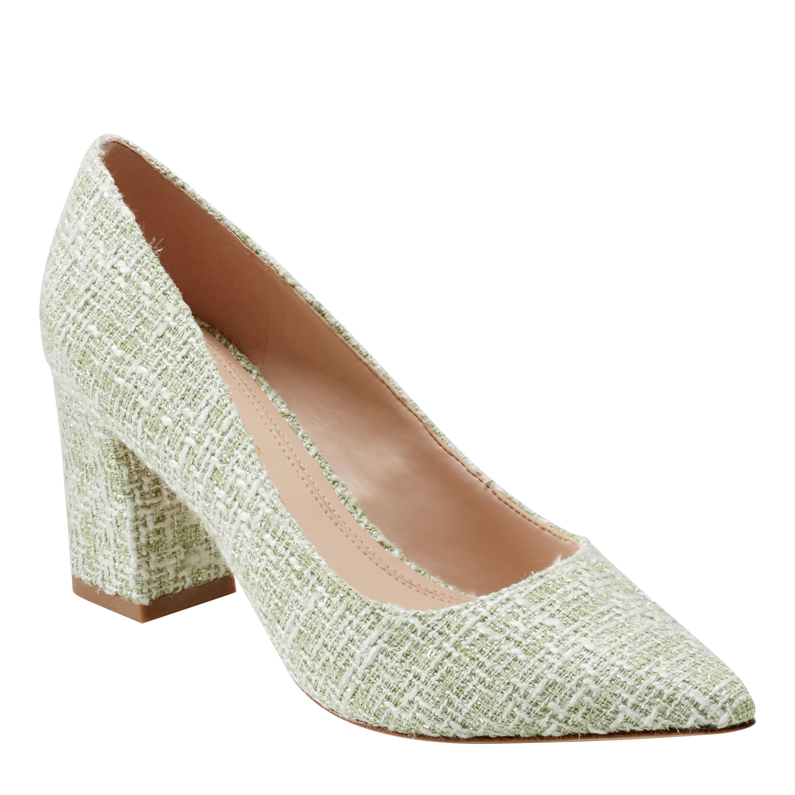 Marc Fisher Zala Block Heel Pointy Toe Pump | Green Boucle