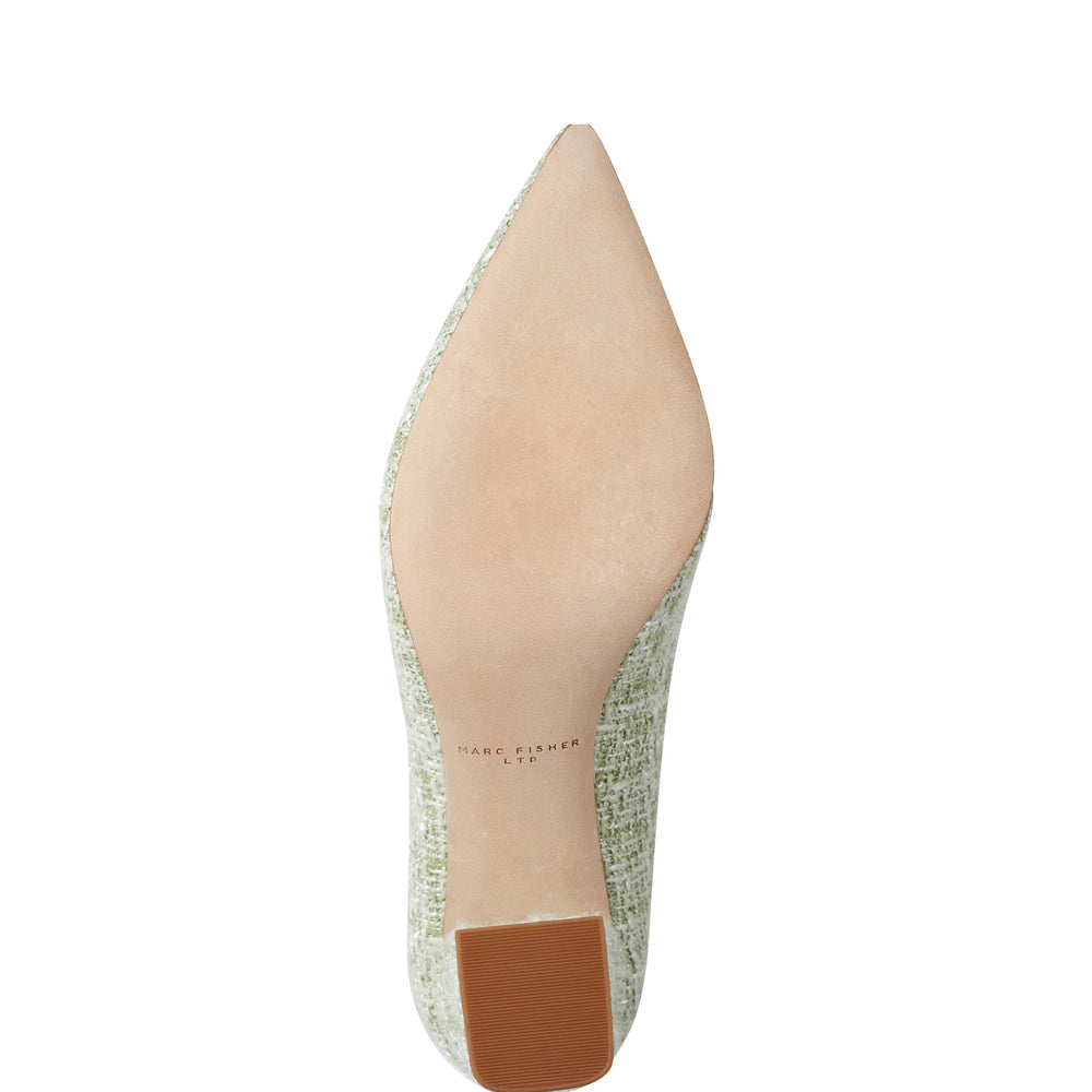 Marc Fisher Zala Block Heel Pointy Toe Pump | Green Boucle