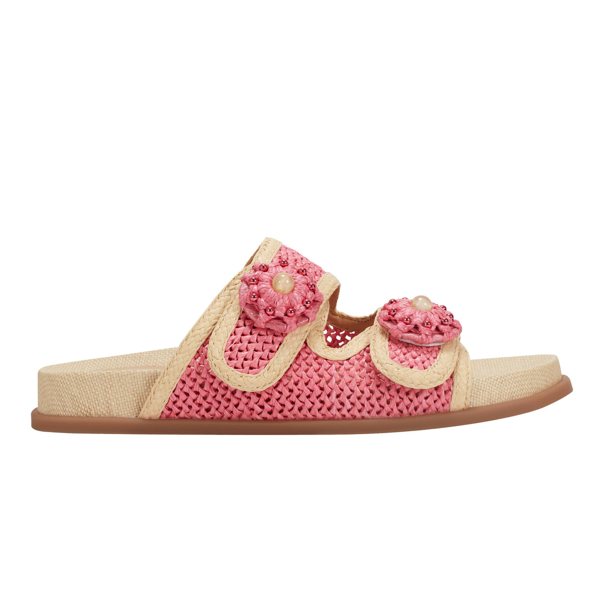 Marc Fisher Valena Woven Footbed Sandal | Pink Raffia