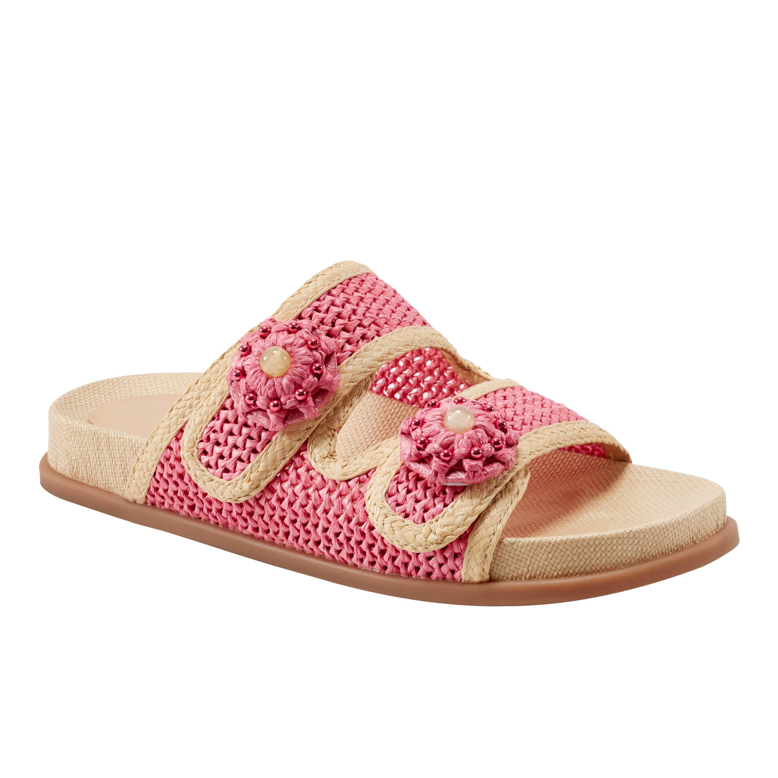 Marc Fisher Valena Woven Footbed Sandal | Pink Raffia