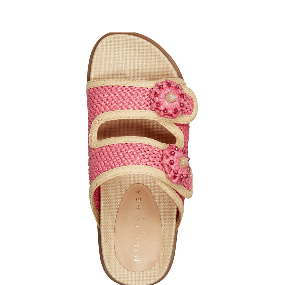 Marc Fisher Valena Woven Footbed Sandal | Pink Raffia
