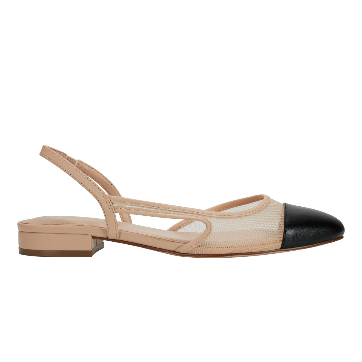 Marc Fisher Dela Closed Toe Slingback Dress Flat | Natural/Black Mesh
