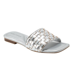 Marc Fisher Lecee Woven Flat Sandal | Silver