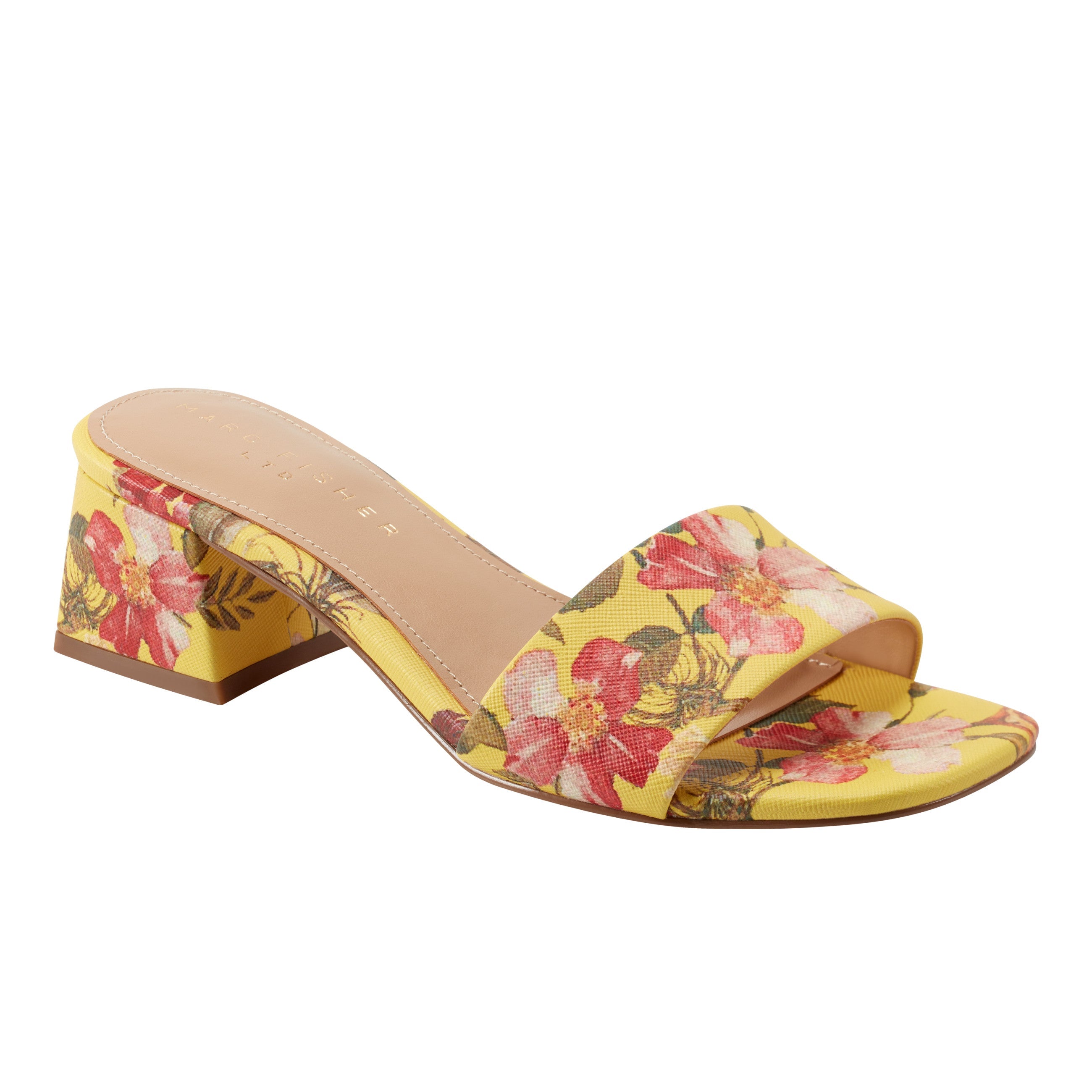 Marc Fisher Olysa Slide Dress Sandal | Yellow Floral