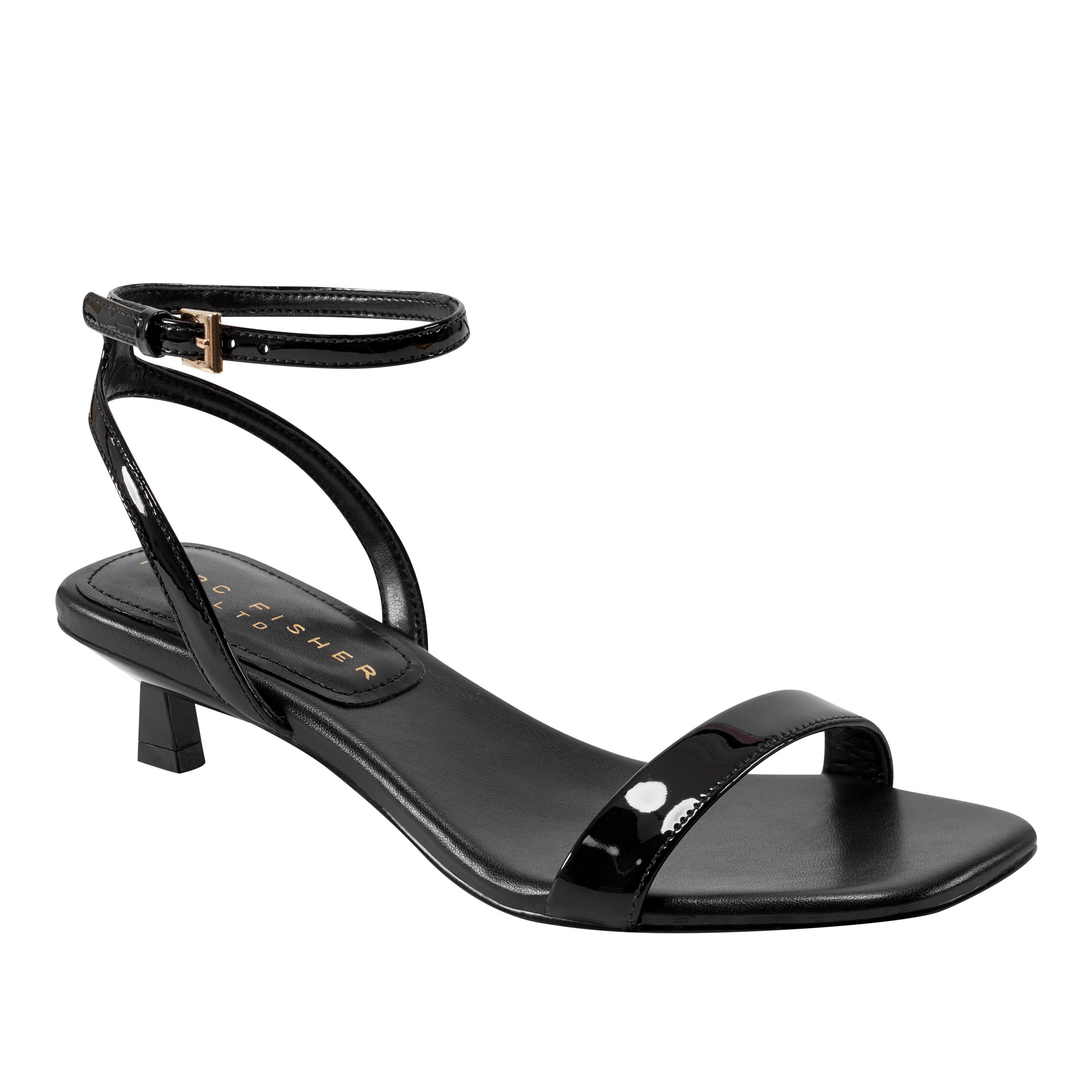 Marc Fisher Alona Ankle Strap Sandal | Black Patent Leather
