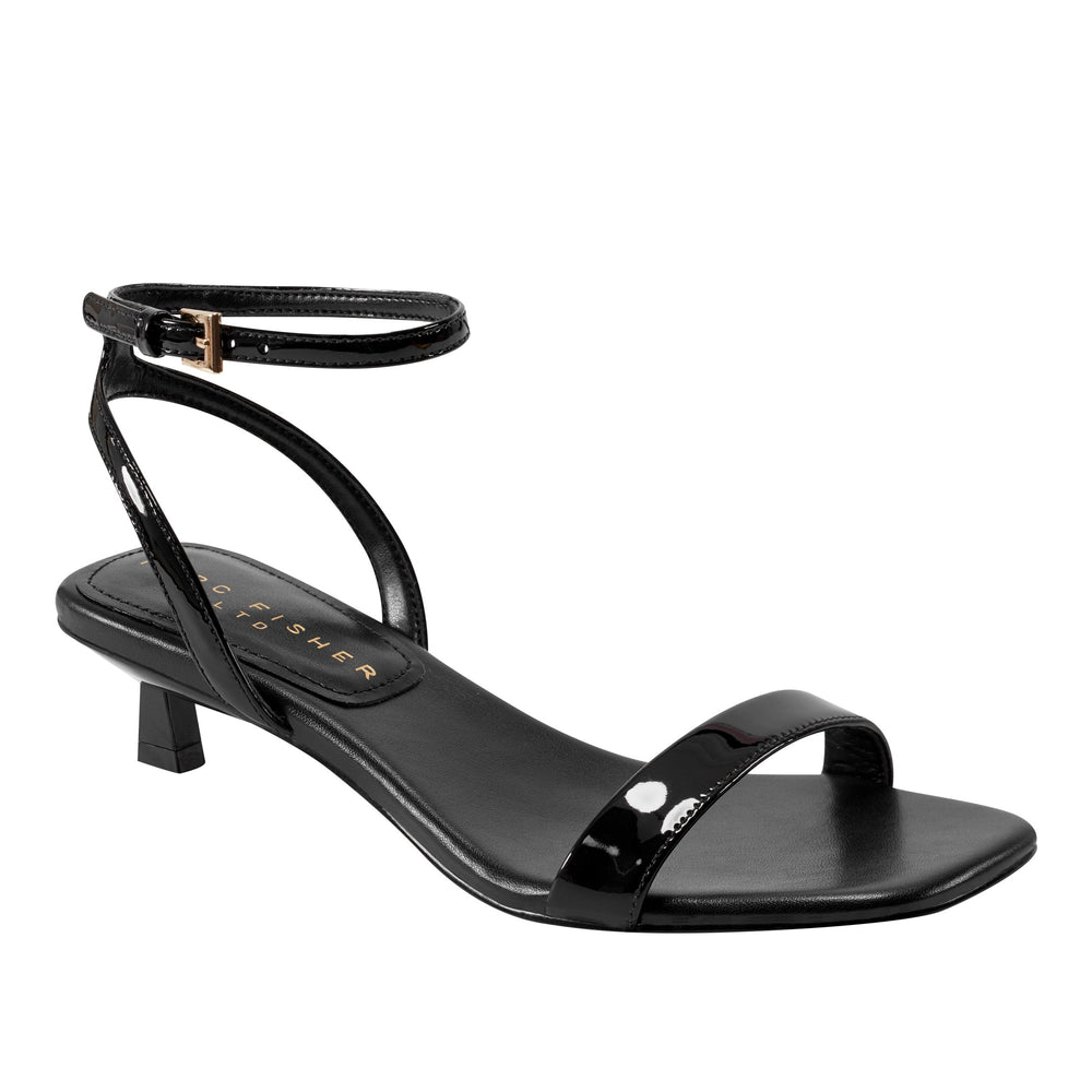 Marc Fisher Alona Ankle Strap Sandal | Black Patent Leather