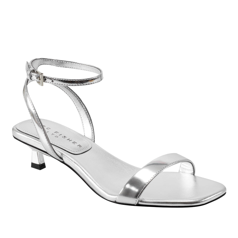 Marc Fisher Alona Ankle Strap Sandal | Silver Leather