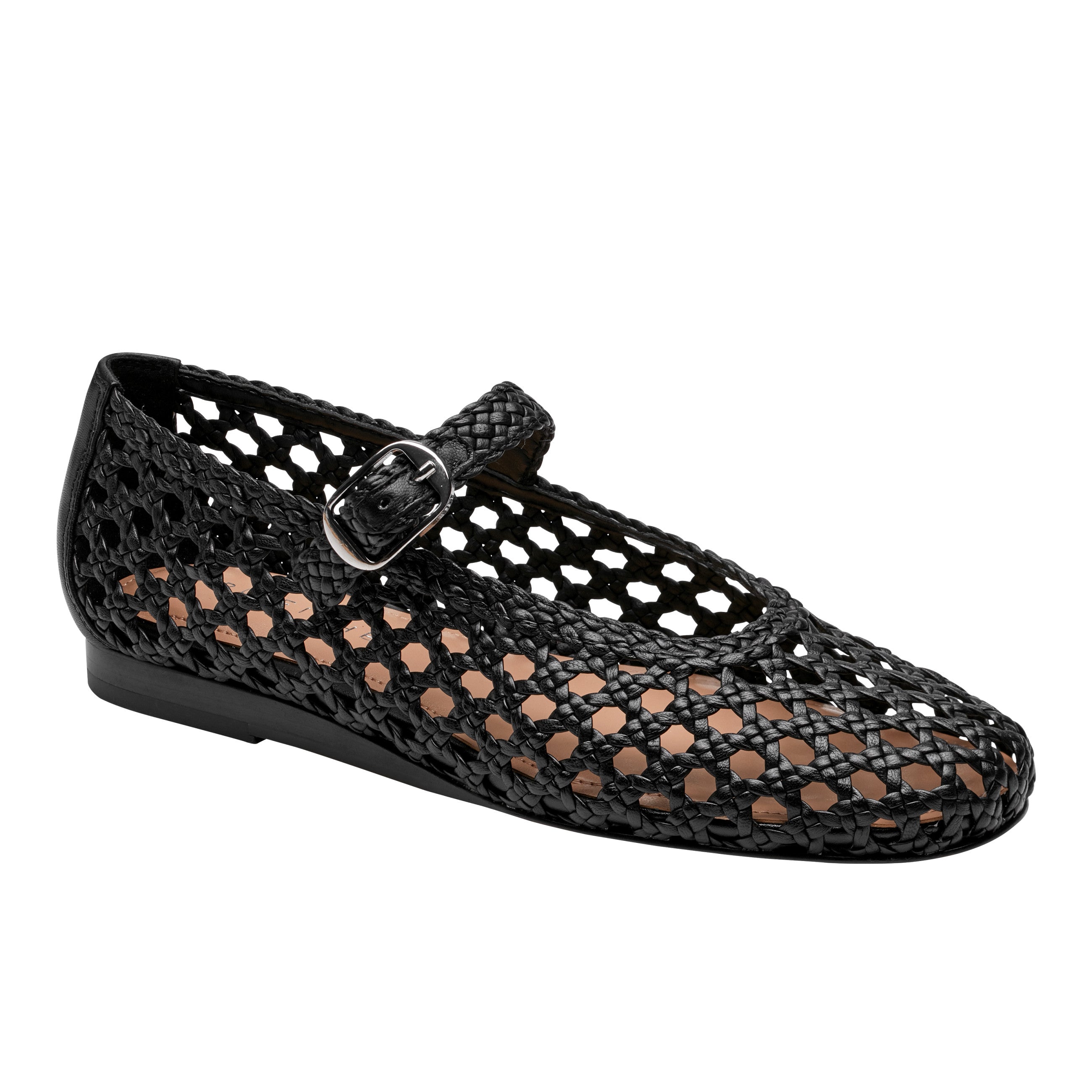 Marc Fisher Evonna Woven Mary Jane Ballet Flat | Black Leather