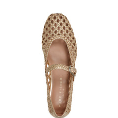 Marc Fisher Evonna Woven Mary Jane Ballet Flat | Gold Leather