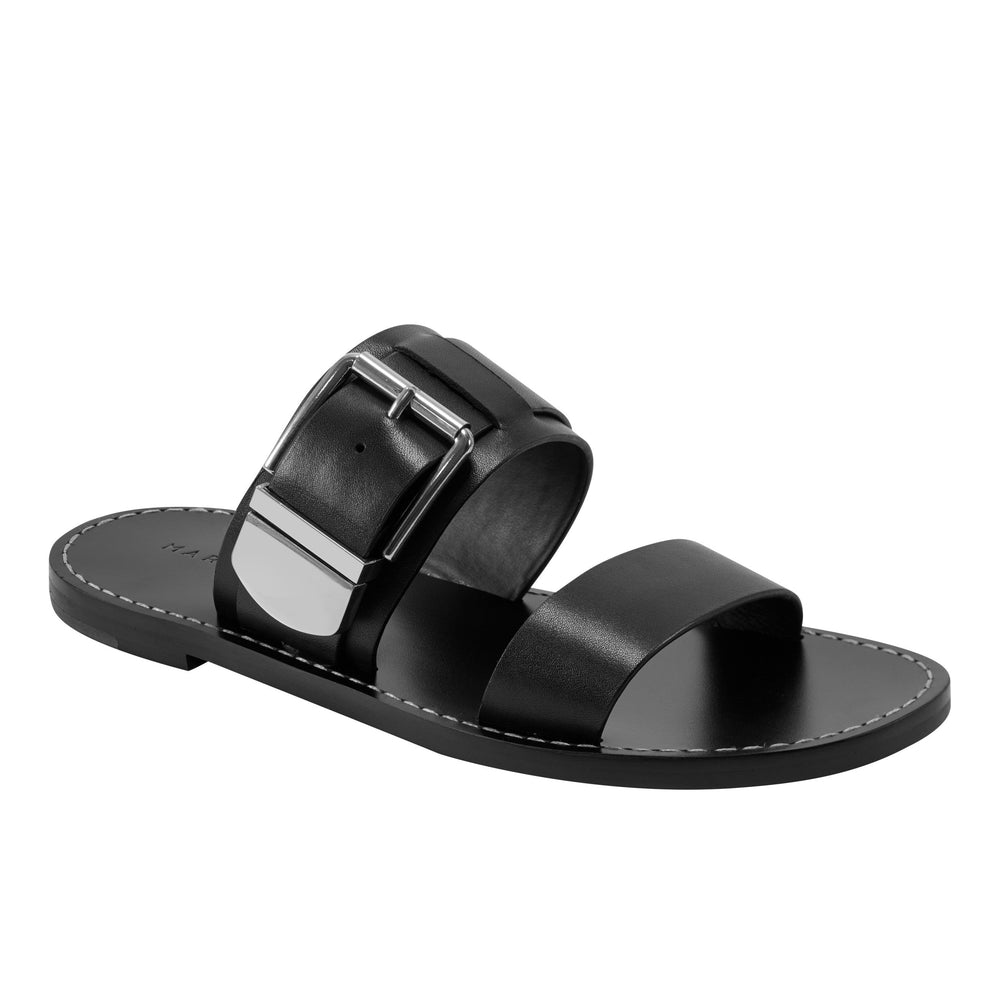 Marc Fisher Hallyn Flat Slide Sandal | Black Leather
