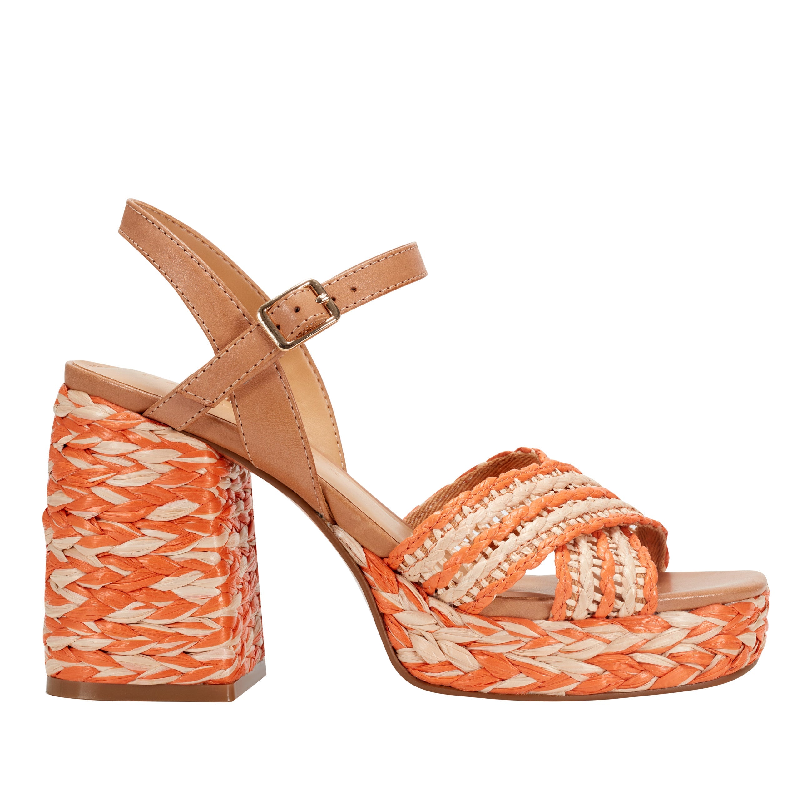 Marc Fisher Juliey Platform Sandal | Natural/Orange Raffia