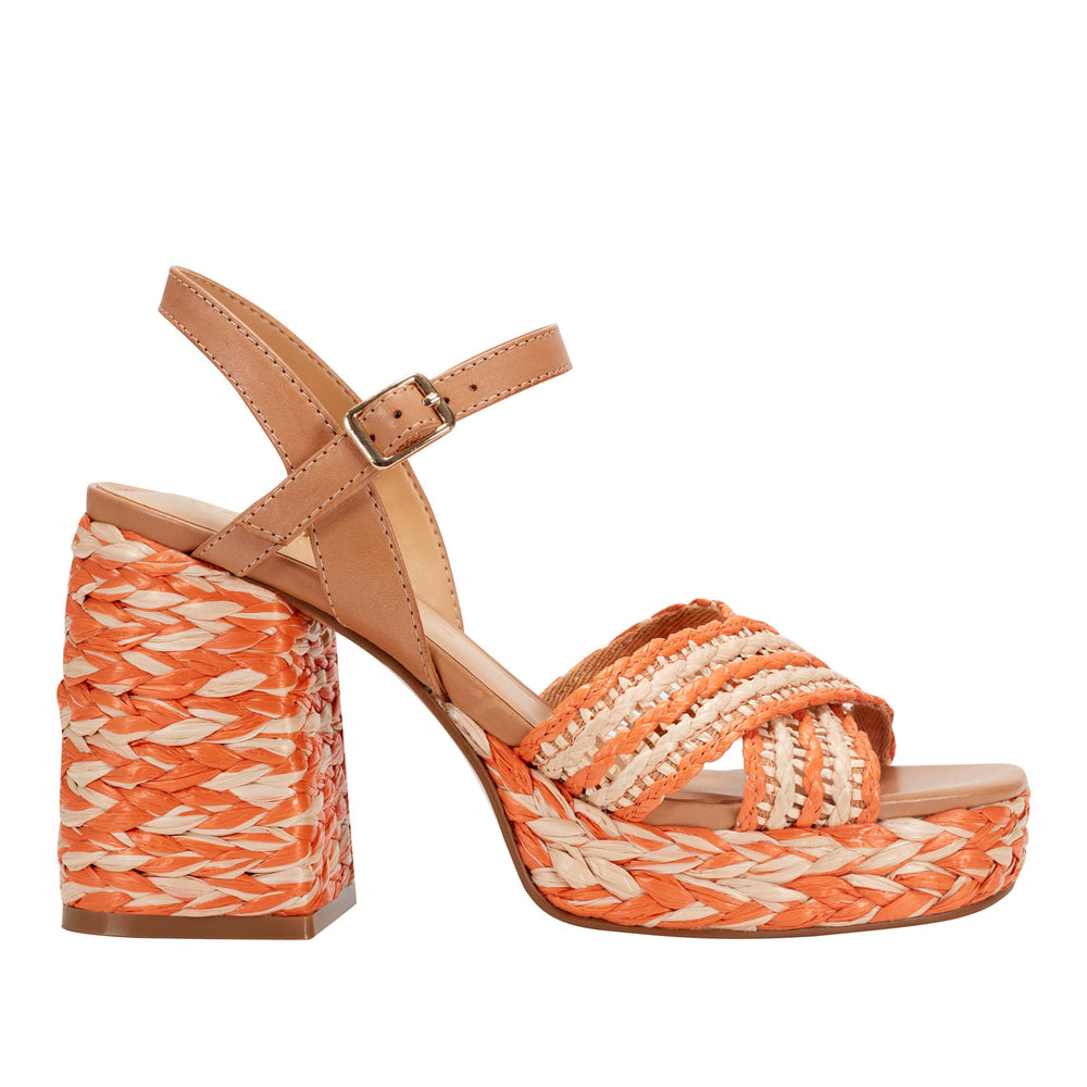 Marc Fisher Juliey Platform Sandal | Natural/Orange Raffia