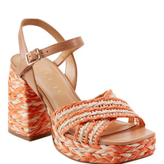 Marc Fisher Juliey Platform Sandal | Natural/Orange Raffia
