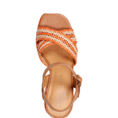 Marc Fisher Juliey Platform Sandal | Natural/Orange Raffia