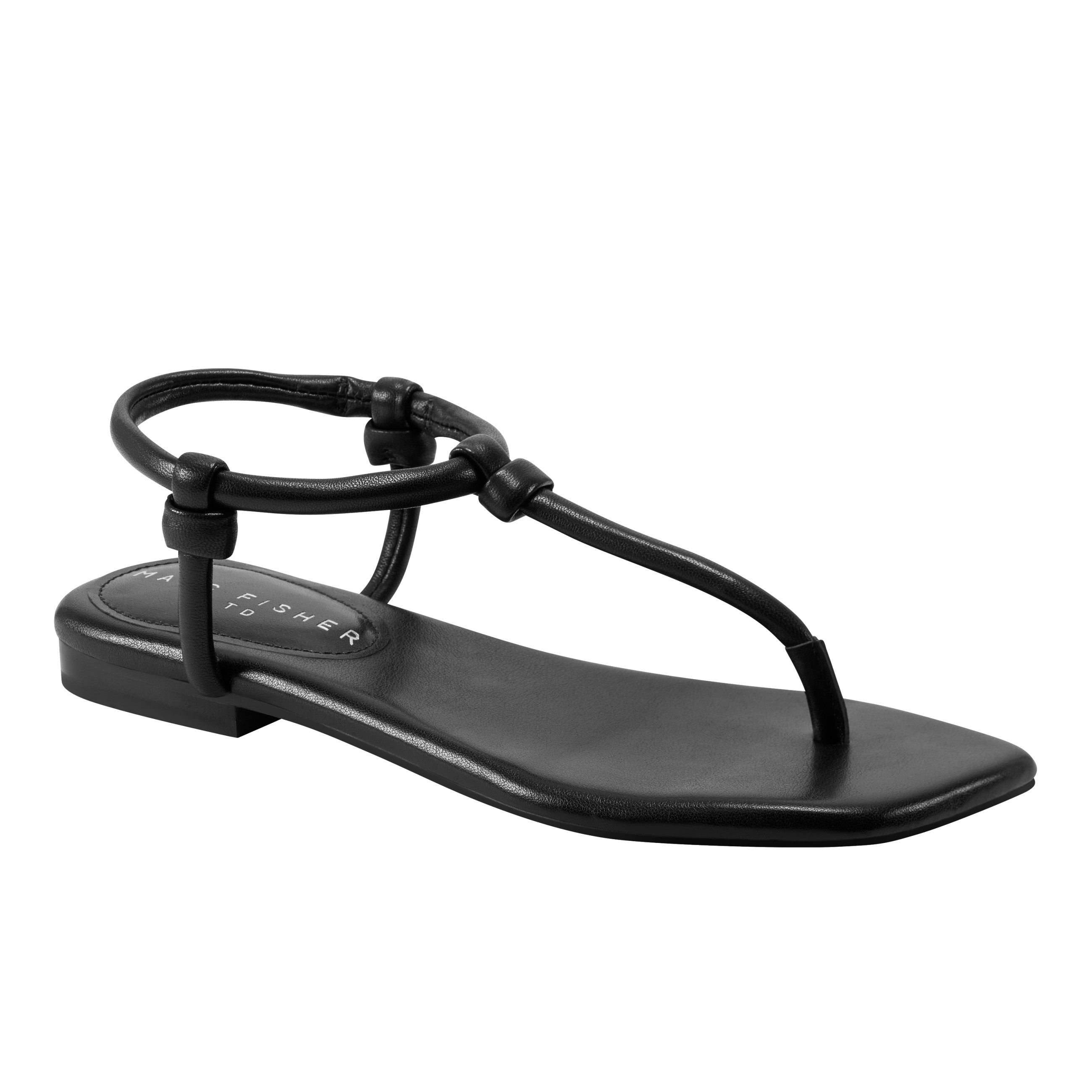 Marc Fisher Maycee Thong Flat Sandal | Black Leather