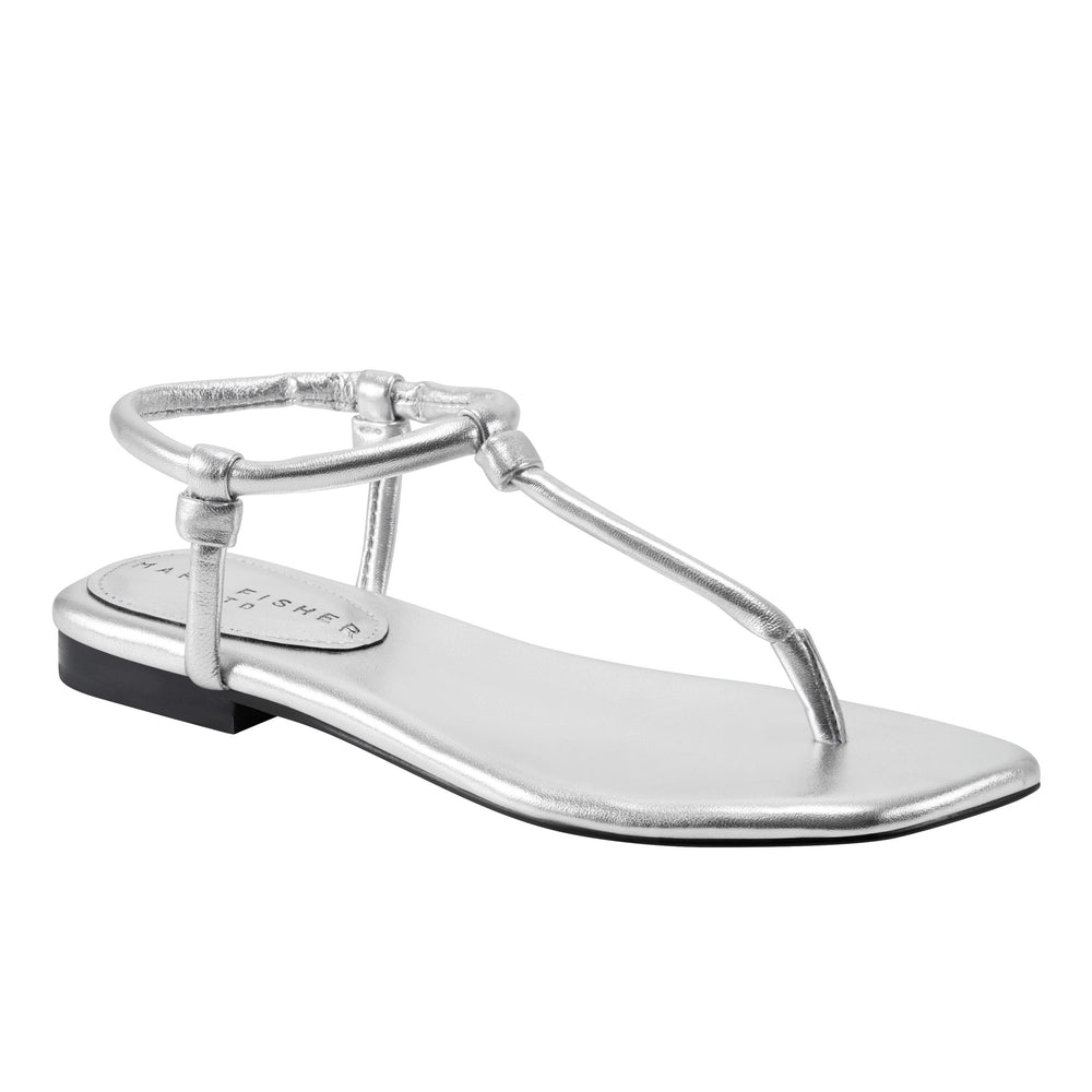 Marc Fisher Maycee Thong Flat Sandal | Silver Leather