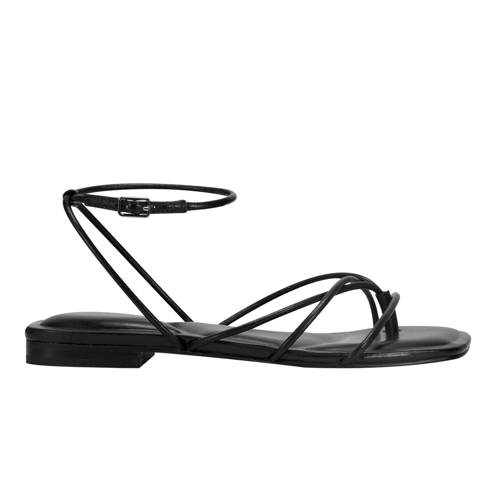Marc Fisher Mayte Strappy Flat Sandal | Black Leather