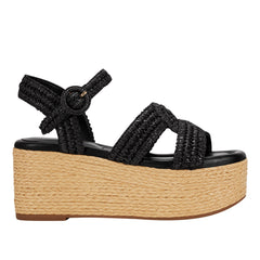 Marc Fisher Payley Platform Wedge Sandal | Black Raffia