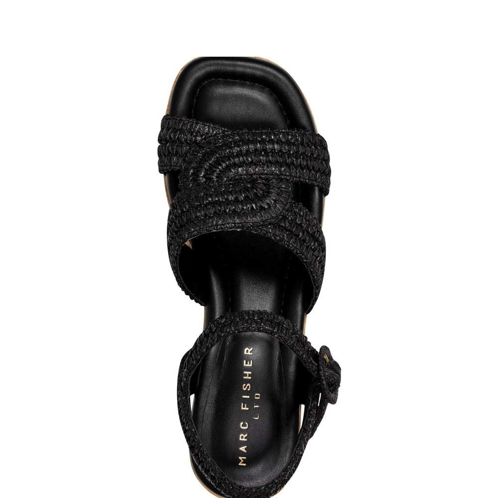 Marc Fisher Payley Platform Wedge Sandal | Black Raffia