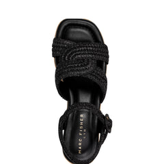 Marc Fisher Payley Platform Wedge Sandal | Black Raffia