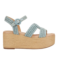 Marc Fisher Payley Platform Wedge Sandal | Light Blue Raffia