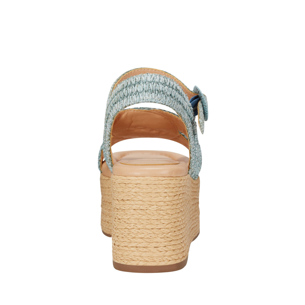 Marc Fisher Payley Platform Wedge Sandal | Light Blue Raffia