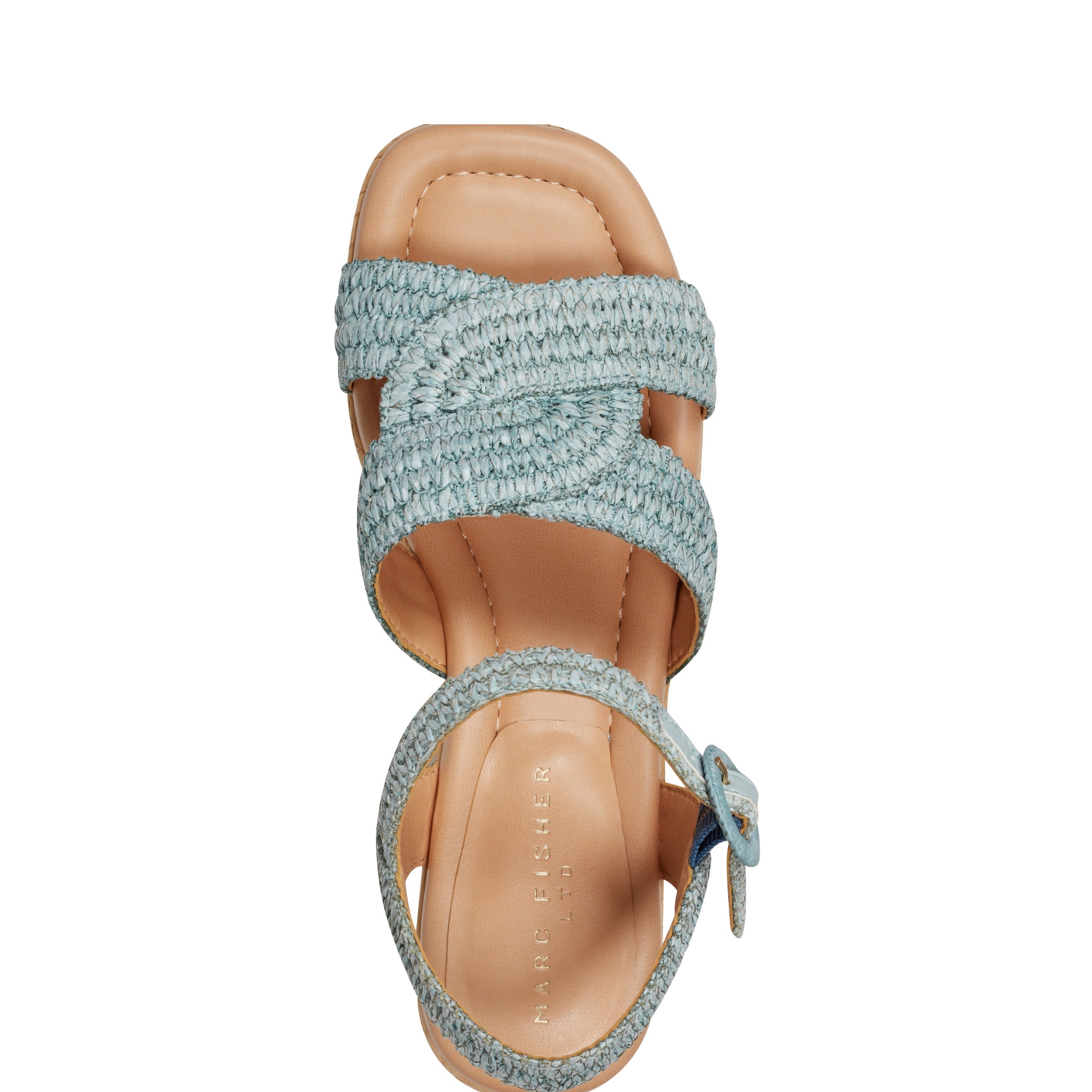 Marc Fisher Payley Platform Wedge Sandal | Light Blue Raffia