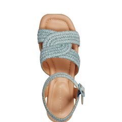 Marc Fisher Payley Platform Wedge Sandal | Light Blue Raffia
